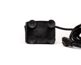 Mid-sized black plastic electronic pump with power cord, four attached on bottom suction cups shown.