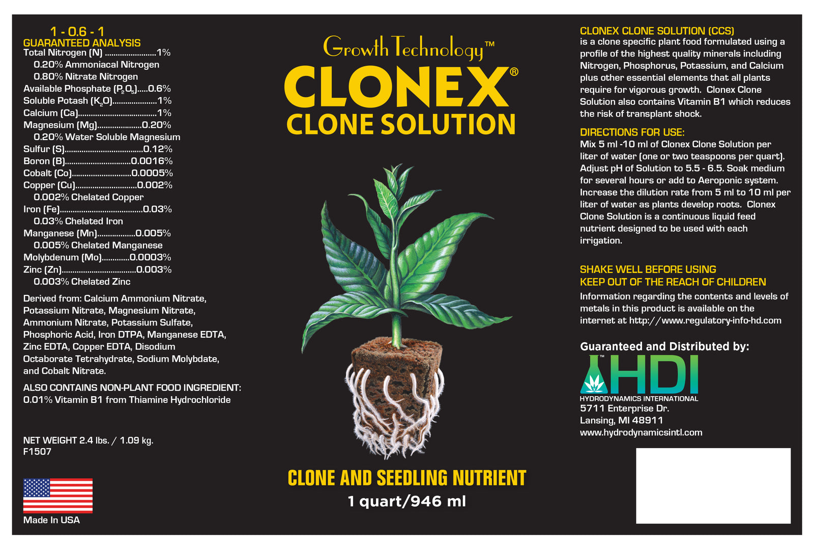 Clonex Clone Solution 1 Quart 946ml Growth Technology Clone